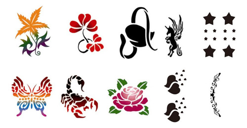 10 Patrones Animal Flor Body Paint Stencil Maquillaje