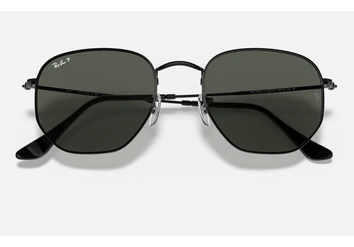 Anteojos de sol polarizados Ray-Ban Round Hexagonal Flat Lenses Mediano con marco de acero color polished black, lente green de cristal clásica, varilla polished black de acero - RB3548N