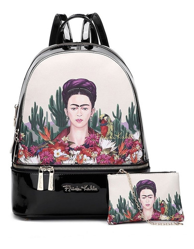 Mochila C/ Monedero Frida Kahlo Fc930l Black