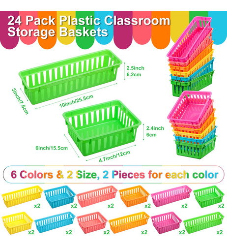 24 Cestas Pequenas De Plastico Coloridas Para El Aula, 12 Un