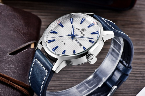 Reloj Hombre Benyar 5145 Pb Deportivo Cuero Caja P/regalo