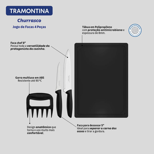 Jogo De Facas Tramontina C/ Garra De Churrasco Plenus 4 Pçs Cor Preto