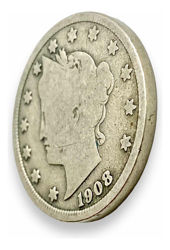 Moneda Liberty Nickel V Cents 5 Centavos Usa Año 1908 (Usado)