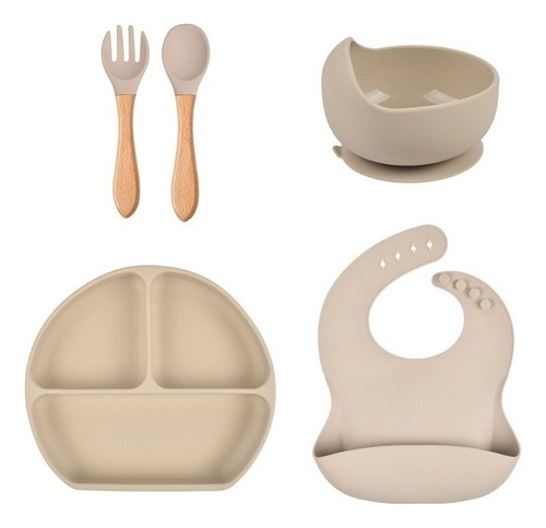 Baby Food Kit Silicona Plato, Babero, Tenedor Y