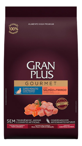 Gran Plus Gourmet gatos castrados salmão e frango 3kg