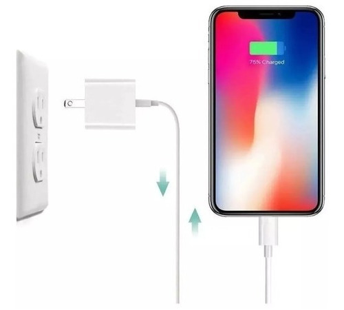 Cargador Cubo + Cable Compatible iPhone 5 Se 6 6+ 6s 7 8 5w Color Blanco