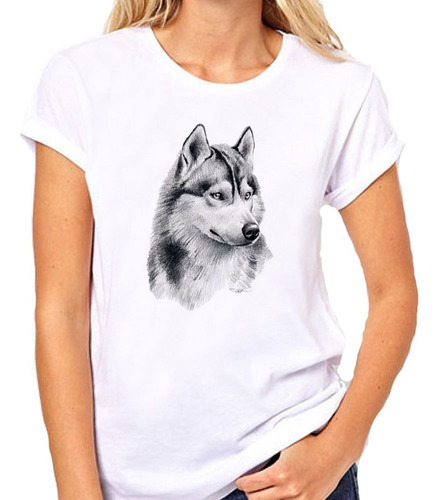 Remera De Mujer Husky Siberiano Dibujo Art