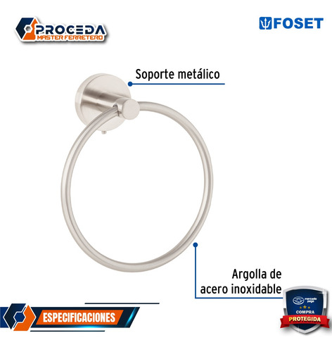 Toallero Argolla Metálico Acabado Satín, Foset 45974