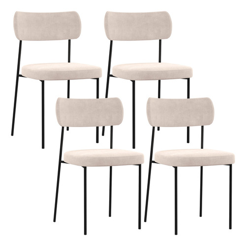 Kit 04 Cadeiras Estofadas Para Sala Jantar Melina Suede Bege