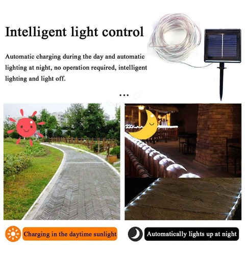 Imagen 8 de 8 de Luces Manguera 200 Leds Solares Contragua 8 Modos - 20 Mts.
