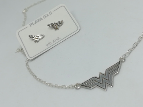 Conjunto Wonder Woman Plata 925 Aro Y Dije Listo Para Regalo