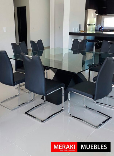Mesa De Vidrio - Base Laqueada - Moderna - Xana Cuadrada