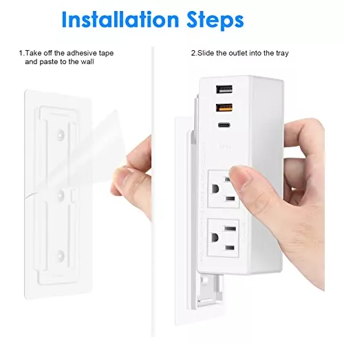 Regleta de alimentación tipo C para debajo del escritorio, tira de  alimentación adhesiva de montaje en pared con puertos USB C, toma de  enchufe de