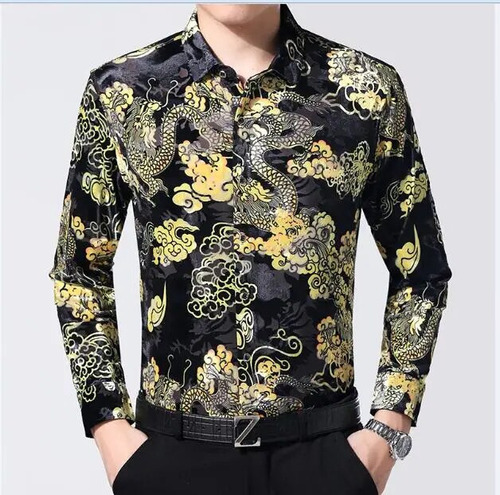 Camisa Transparente Con Diseño De Dragón Para Hombre, Vestid