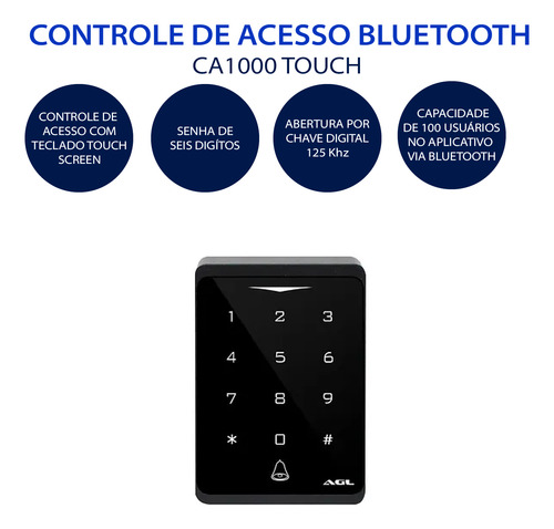 Teclado Para Controle De Acesso Ca1000 Bluetooth Touch Agl N