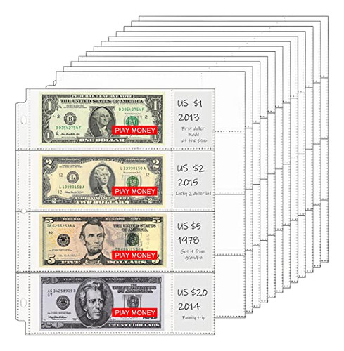 4 Pocket Currency Pages Clear Currency Sleeves Dollar B...