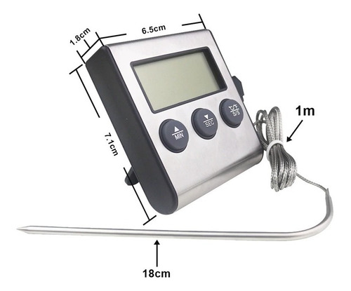 Imagen 5 de 9 de Termometro Digital Cocina Lcd Pinchacarne Liquido Acero Inox