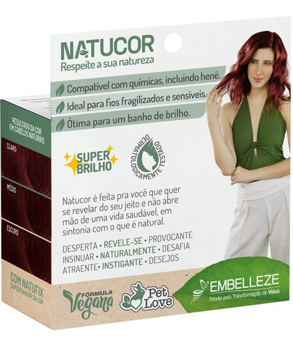 Tinta De Cabelo Natucor Naturalmente Instigante Hibisco Castanho Claro Vermelho Acobreado 5.64 Kit Economico