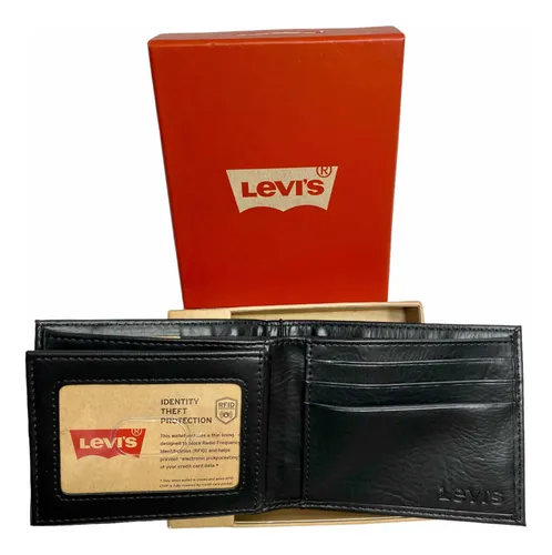 Cartera Levis Piel Negra Hombre Bifold Logo Original M023