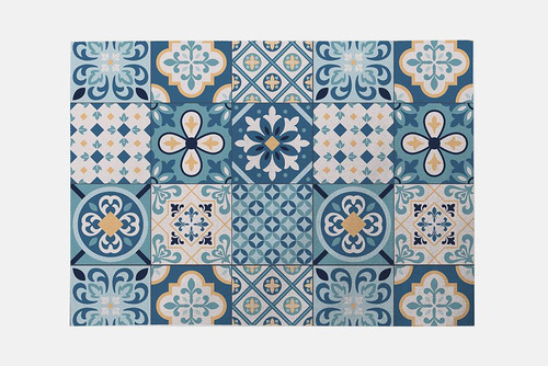 Kit Jogo Americano Para Mesa Posta Com 4un Azul-aço Azulejos
