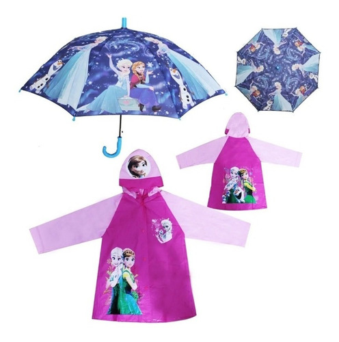 Sombrilla + Capa Para Lluvia Impermeable De  Frozen