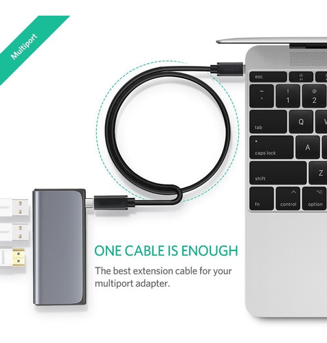 Imagen 3 de 10 de Cable Alargue 1 Metros Usb C Thunderbolt 3 - Hembra / Macho