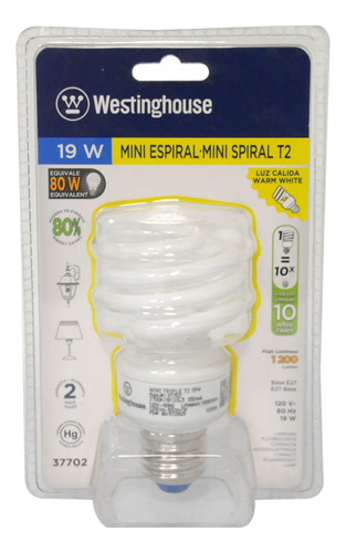 Bombillo Mini Espiral T2/19 W 2700 K Ref. 37702 Westinghouse