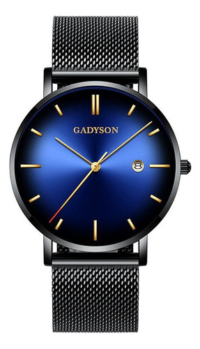 Reloj De Cuarzo Impermeable Y Simple Para Hombre Color De La Correa Negro Color Del Bisel Negro Color Del Fondo Azul