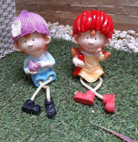 Casal Boneco Resina Casa E Jardim Enfeite Estatueta
