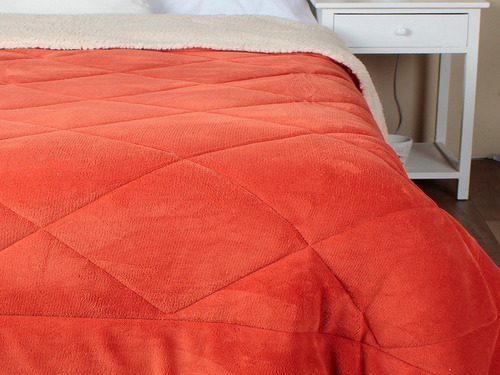 Acolchado Corderito Y Sherpa 160 X 250 1 Plaza Sommier Color Naranja