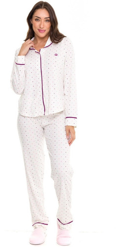 Pijama Longo Fem Meia Malha Aberto Com Botões Evanilda  0012