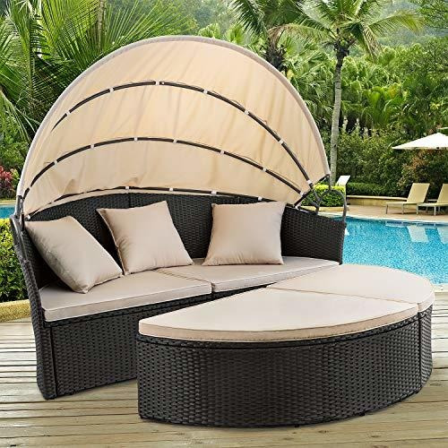 Devoko Muebles De Patio Al Aire Libre Redondo Daybed Con Dos