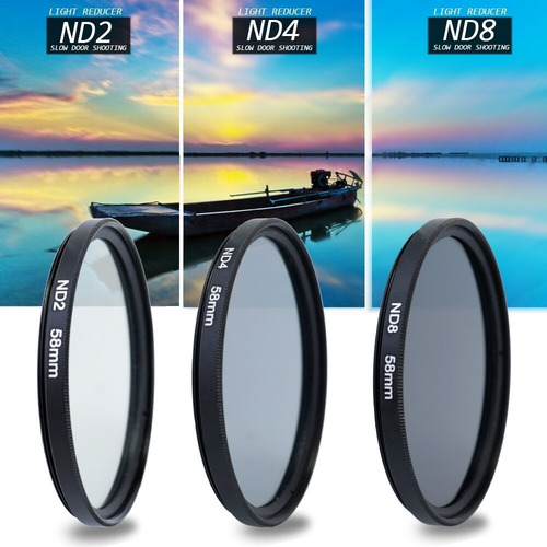 Kit Filtros 58mm Uv Cpl Fld Densidad Neutra Nd2 Nd4 Nd8 Dslr