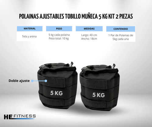 Polainas Ajustables Tobillo Muñeca 5kg Kit 2 Piezas