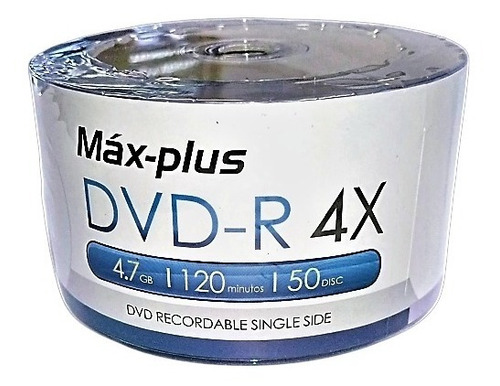 Cono X 50 Discos Dvd-r Grabable De 4.7gb 4x 120min Max Plus