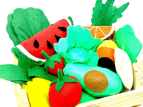 Imagem 5 de 6 de Comidinha Feltro Kit Pedagógico Frutas Legumes No Caixote Gr