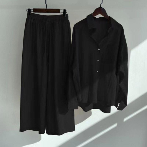 Conjunto Casual De Camisa Y Pantalones De Lino Y Algodón Par