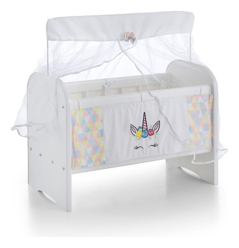 Berço Para Boneca Ninar Luxo Unicórnio Branco - Sonno Baby