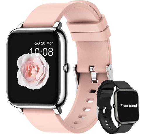 Salandens Smartwatch, Reloj Inteligente Mujer Y Hombre Blanco Liso Rosa/negro Plateado
