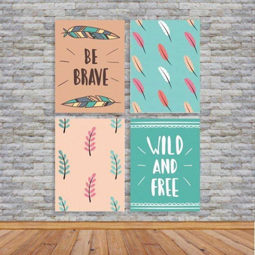 Kit de 4 placas (20 x 30 cm cada una) Sé valiente, salvaje y libre, boho