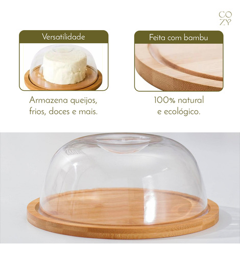 Porta Queijo Em Bambu Com Tampa De Acrílico Hermetico