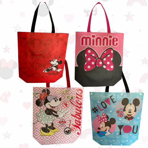 12 Bolsas Ecológicas De Minnie Mouse | 4 Modelos Diferentes Rosa Minnie