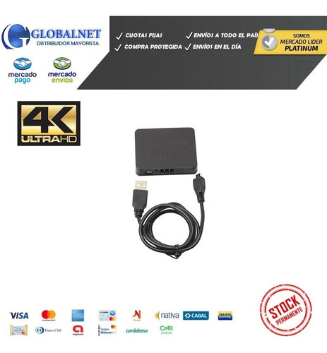 Splitter Hdmi Activo 1x2 Tv Led Lcd 3d 1080p Full Hd 4k X2k
