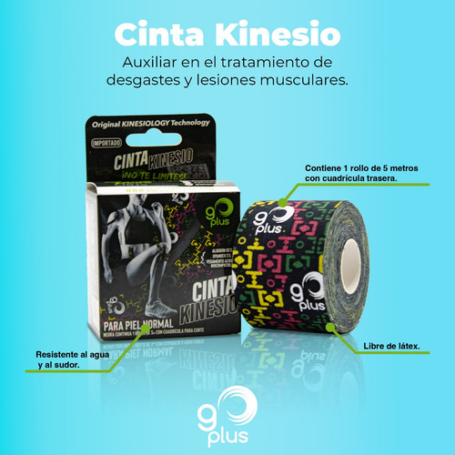 15 Pack Cinta Kinesiológica Negra Diseño Go Plus 5m