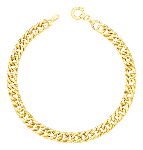 Pulseira De Elo Duplo De 5.7mm Em Ouro 18k 19,0 Cm