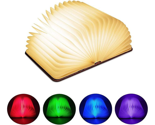 Velador Lampara Diseño Libro Portátil Luz Colores