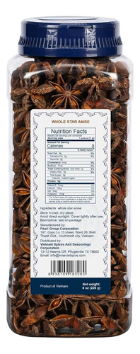 Miss Vietspice Anís Estrellado Entero 8 Oz, Anís Estrellado,