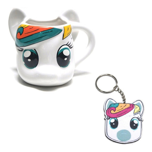 Acabajo Deco Set Pony: Taza Blanca Y Llavero