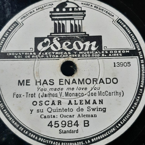 Pasta Oscar Aleman Y Su Quinteto De Swing Rca Victor C348