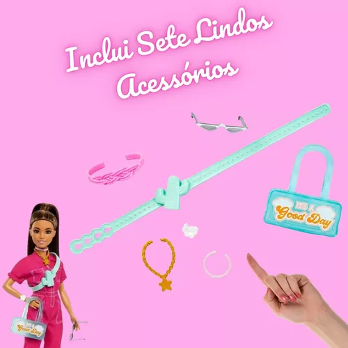 Boneca Filme Barbie Terno De Moda Rosa Acessórios Hpl76 + Nf